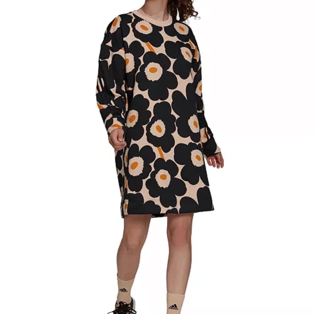 Adidas x Marimekko Black and Pink Floral Dress - Large - Limited Edition